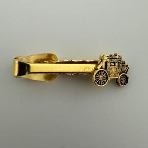 Vintage Wells Fargo Stagecoach Tie Clip Gold Tone Figural Western 1.75"